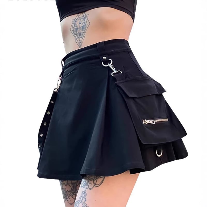 Plisirana suknja od pamuka, jesen 2024, visok struk, nepravilni rub, punk gradski stil.