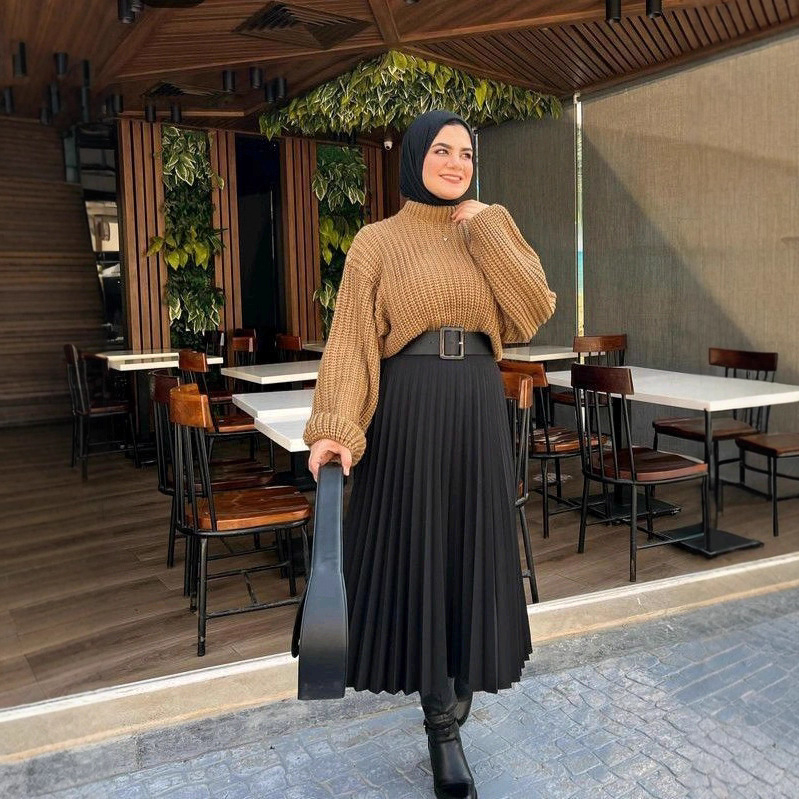 Plisirana poliesterska suknja za žene, dugačak kroj, Temperament Commuter stil, zima 2024