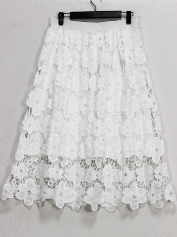 Midi suknja od čipke s elastičnim strukom, poliestersko-spandeks smjesa, A-linijski kroj