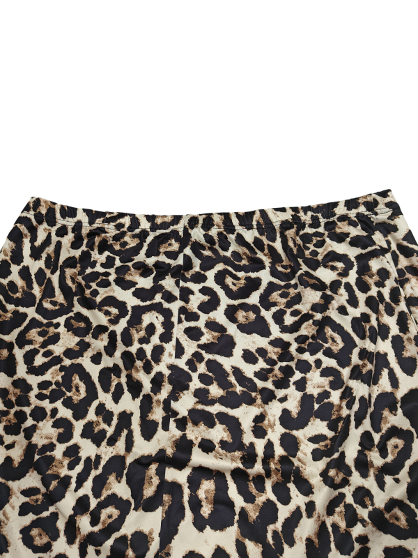 Fustă lungă din satin cu imprimeu leopard pentru femei, croială A-line, 95% poliester