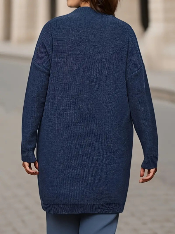 Cardigan tricotat cu model cable pentru plus size - nasturi pe față, umeri căzuți, guler rotund, mâneci lungi, acrilic, lungime normală