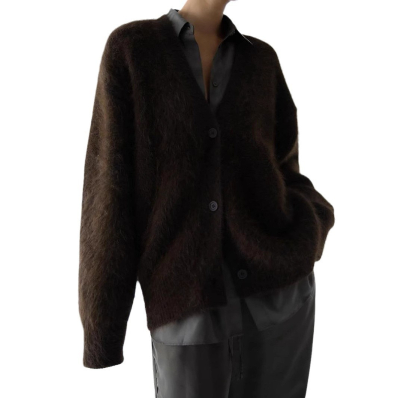 Női csíkos kardigán V-nyakkal, hosszú ujjú, karcsúsított fazon