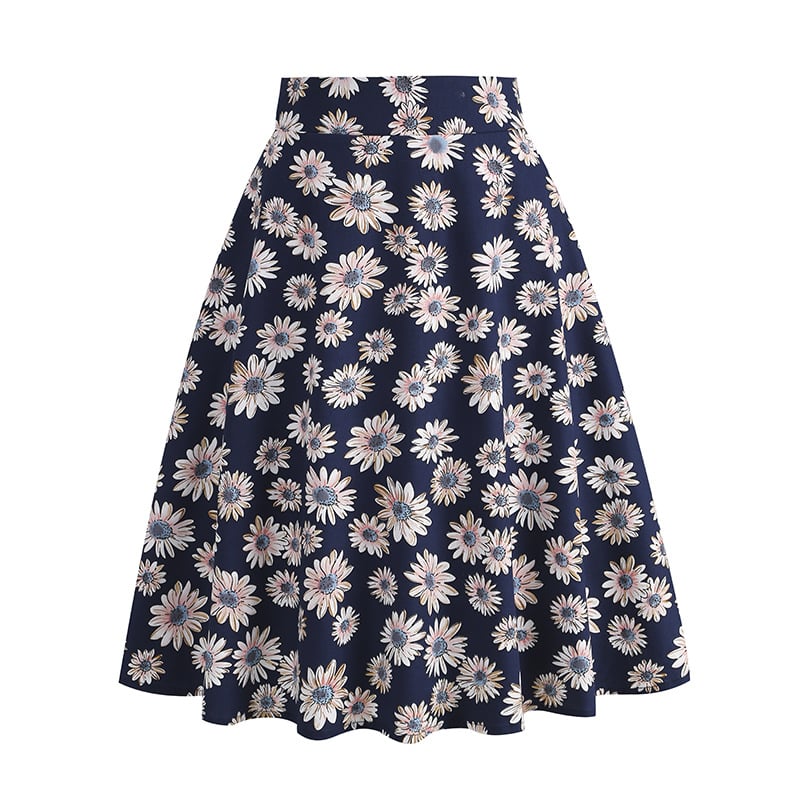 Cvjetni print na pamuku A-linijska midi suknja, 90–95% pamuka, mikroelastičnost.