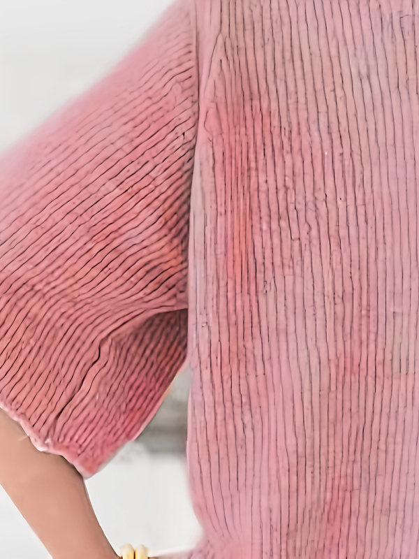 Cardigan damă din poliester cu tricot jacquard, croială lejeră, lungime medie (50–65 cm), guler rotund