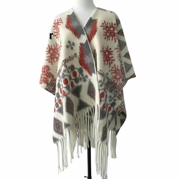 Sieviešu bohemiska cape šalle, poliestera zīds, ģeometrisks raksts, Jacquard audums