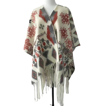 Sieviešu bohemiska cape šalle, poliestera zīds, ģeometrisks raksts, Jacquard audums