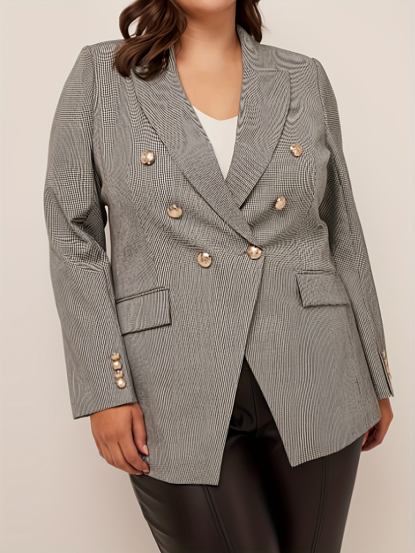Női kosztüm zakó kockás mintával, poliészter-elasztán keverék, hosszú ujjú, egy soros gombolás, normál hossz