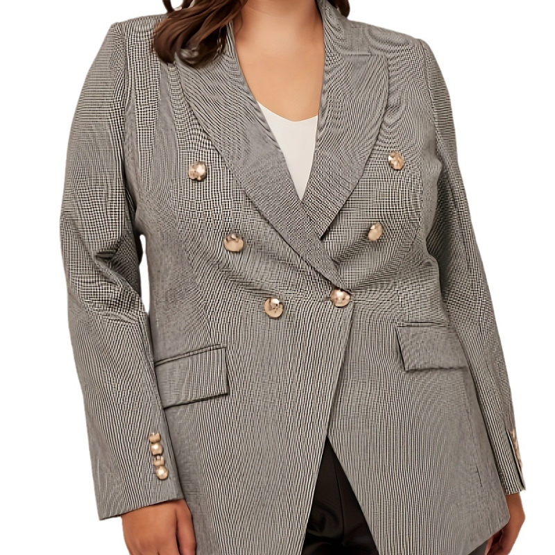 Női kosztüm zakó kockás mintával, poliészter-elasztán keverék, hosszú ujjú, egy soros gombolás, normál hossz