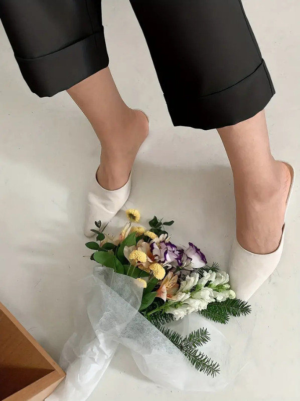 Женски панталони с висока талия и широки крачоли от полиестер, реални джобове, дължина 9/10