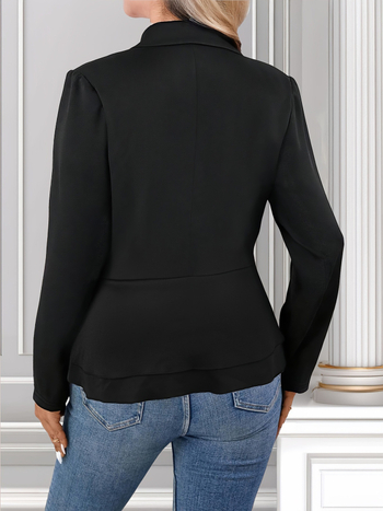 Elegáns blézer, egyszínű minta, V-nyak, hosszú ujj, poliészter-spandex keverék (95% poliészter), 2025 tavaszán debütál