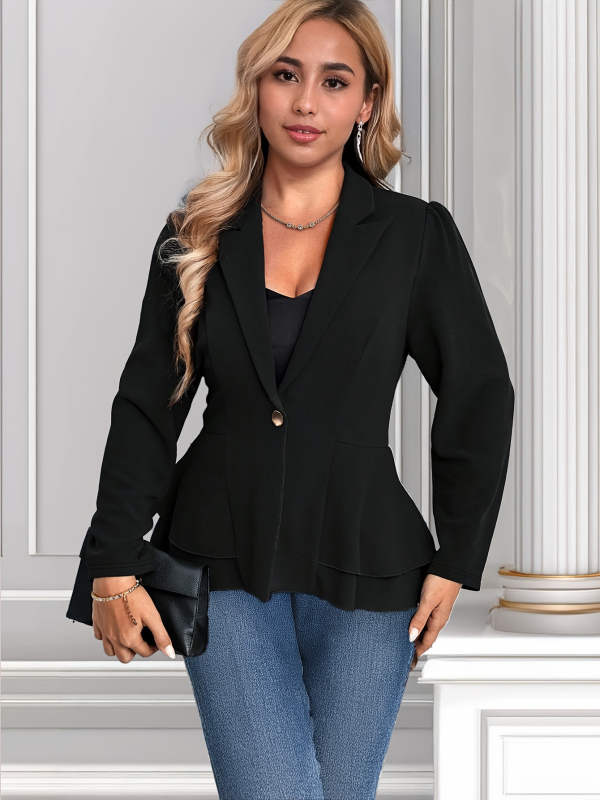 Elegáns blézer, egyszínű minta, V-nyak, hosszú ujj, poliészter-spandex keverék (95% poliészter), 2025 tavaszán debütál
