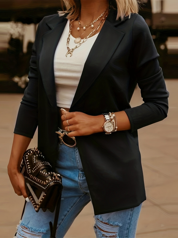 Női hosszú ujjú zakó, kosztüm-gallér, poliészter-elasztán keverék, egyszerű modell, karcsú fazon