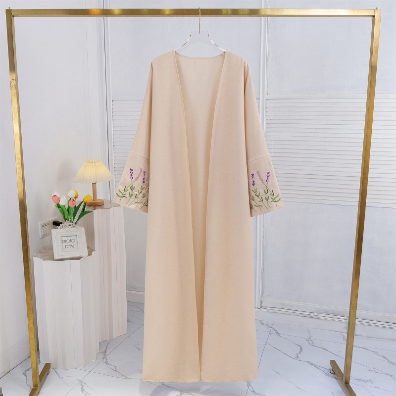 Hímzett kardigán köntös hosszú ujjaival és hosszú szoknyával, spandex anyag, magas hőmérsékletű formázás, 2024 ősz