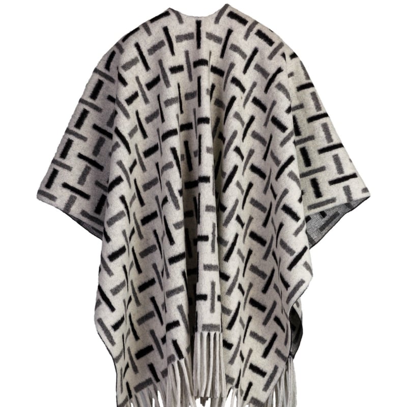 Пелерина пончо с ресни – елегантен светски стил; разрез (Полиестер; есенно-зимно; плетено; жакардово)