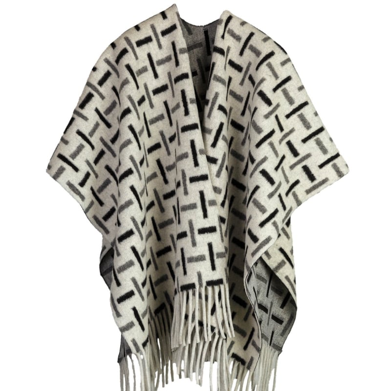 Пелерина пончо с ресни – елегантен светски стил; разрез (Полиестер; есенно-зимно; плетено; жакардово)