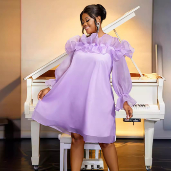 Φόρεμα από πολυεστέρα με λαιμό μποτ, μακριά καμπάν μανίκια, μίντι σε σιλουέτα μολύβι