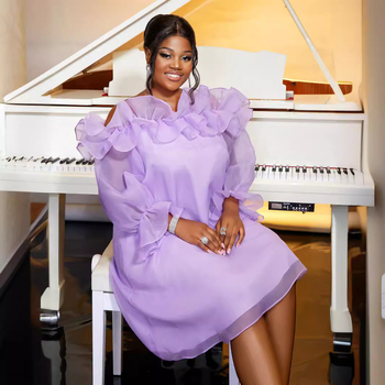 Φόρεμα από πολυεστέρα με λαιμό μποτ, μακριά καμπάν μανίκια, μίντι σε σιλουέτα μολύβι