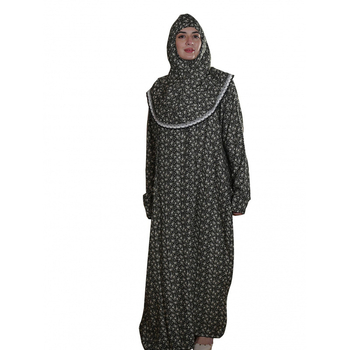 Халат за молитва с качулка в арабски стил, дантела и принт, дълга кройка, вискозна материя