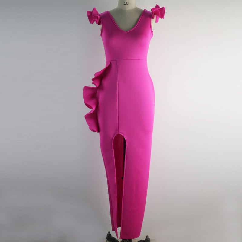 Rochie de damă cu decolteu în V, fără mâneci, lungă, talie înaltă, fustă într-o singură piesă, poliester