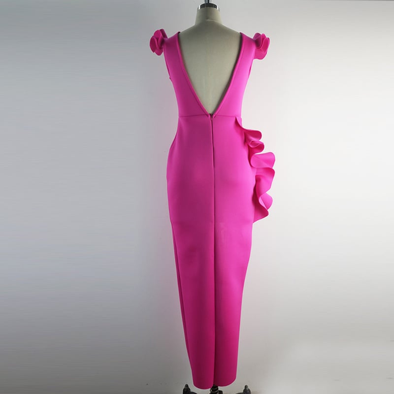 Rochie de damă cu decolteu în V, fără mâneci, lungă, talie înaltă, fustă într-o singură piesă, poliester