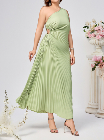 Φόρεμα με ένα ώμο, άνοιγμα στη μέση, φούστα ακανόνιστου σχεδίου, πολυεστέρας/ελαστάν