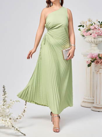 Φόρεμα με ένα ώμο, άνοιγμα στη μέση, φούστα ακανόνιστου σχεδίου, πολυεστέρας/ελαστάν