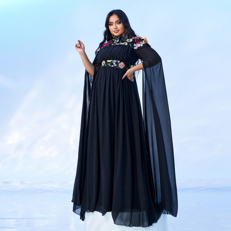 Rochie de seară cu guler rotund, mâneci lungi, paiete, amestec poliester/elastan, croială mulată pe șolduri