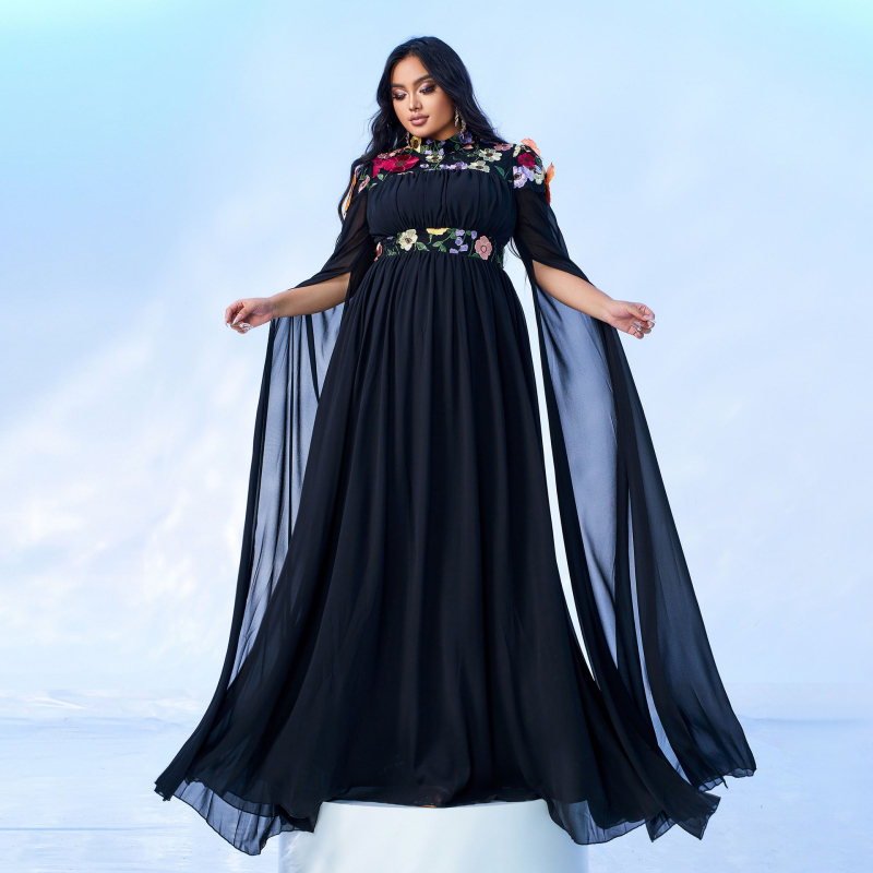 Rochie de seară cu guler rotund, mâneci lungi, paiete, amestec poliester/elastan, croială mulată pe șolduri