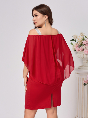 Φόρεμα από chiffon με εφαρμοστό κόψιμο μέχρι το μέσο του μηρού, μανίκια καμπάνα, βασικό και κομψό στυλ, φθινόπωρο 2024