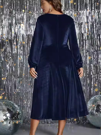 Φόρεμα βελούδινο με μακριά μανίκια, Α-γραμμής, στρογγυλός λαιμός, μακριά μέχρι το πάτωμα, πολυεστέρας με ελαστάνη