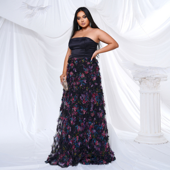 Дълга вечерна рокля с wrap бюст и деколте лодка, едноцветна тъкан с пайети, полиестер/еластан, летна колекция 2024