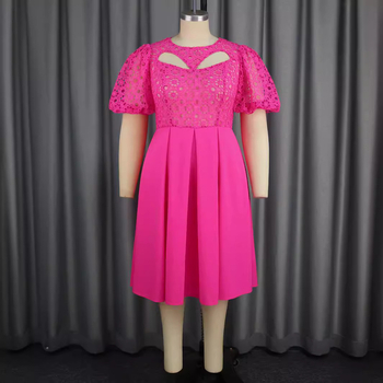 Φόρεμα από πολυεστέρα με στρογγυλό λαιμό, κοντά μανίκια, φερμουάρ και γραμμή Α