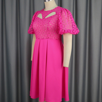 Φόρεμα από πολυεστέρα με στρογγυλό λαιμό, κοντά μανίκια, φερμουάρ και γραμμή Α