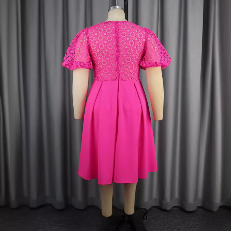 Φόρεμα από πολυεστέρα με στρογγυλό λαιμό, κοντά μανίκια, φερμουάρ και γραμμή Α