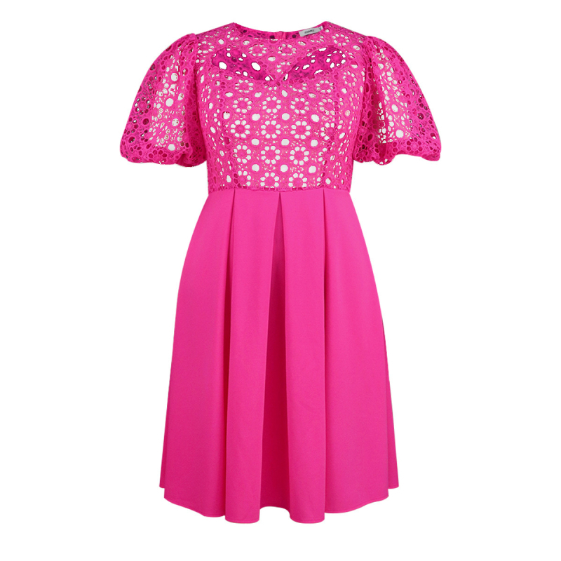 Φόρεμα από πολυεστέρα με στρογγυλό λαιμό, κοντά μανίκια, φερμουάρ και γραμμή Α