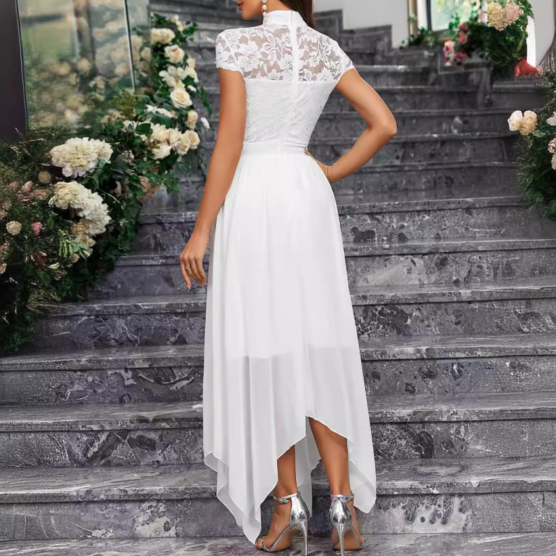Haljina za kumu, bez rukava, čipkasta šifon s visokim ovratnikom, srednja duljina, spandeks mješavina, ljeto 2024