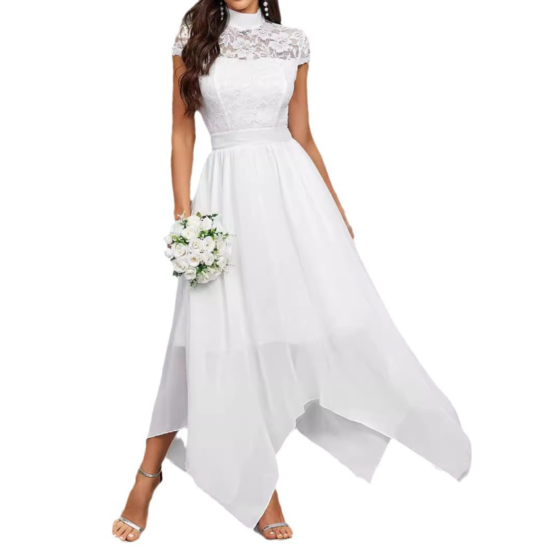 Haljina za kumu, bez rukava, čipkasta šifon s visokim ovratnikom, srednja duljina, spandeks mješavina, ljeto 2024