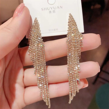 Sieviešu auskari – ģeometrisks dizains, strass akmeņi, garas spārnu lentes, vintage stils | Liudengqi