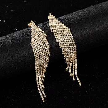 Sieviešu auskari – ģeometrisks dizains, strass akmeņi, garas spārnu lentes, vintage stils | Liudengqi