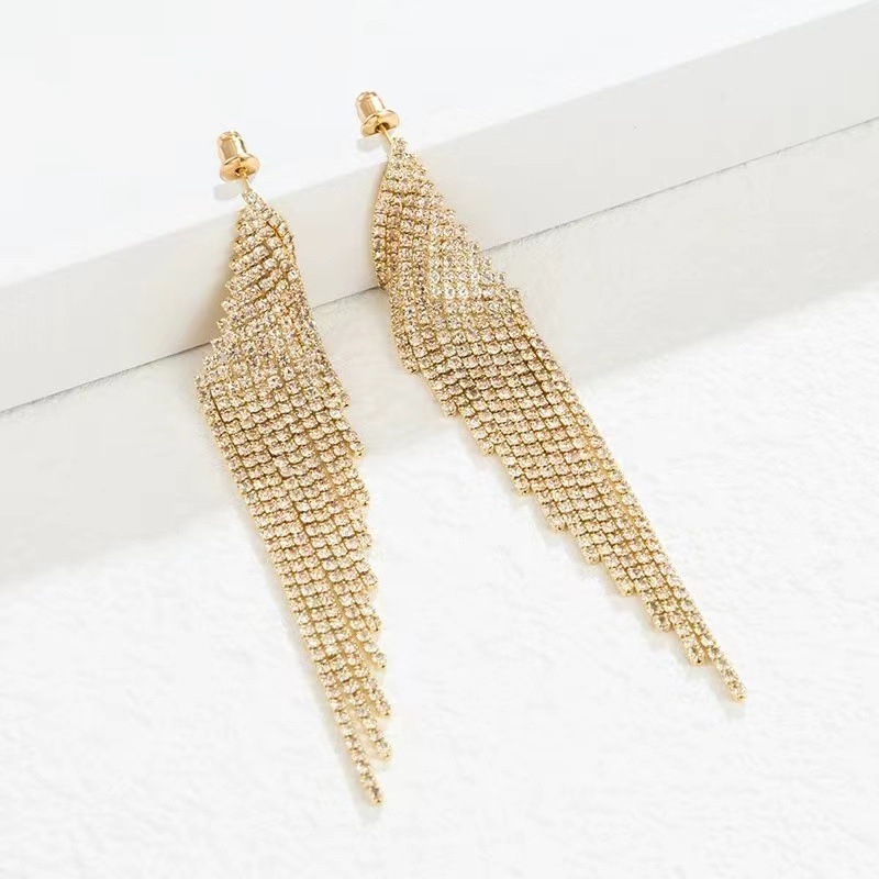 Moterys auskarai – geometrinis dizainas, strass akmenys, ilgos sparno formos karoliukai, vintažo stilius | Liudengqi