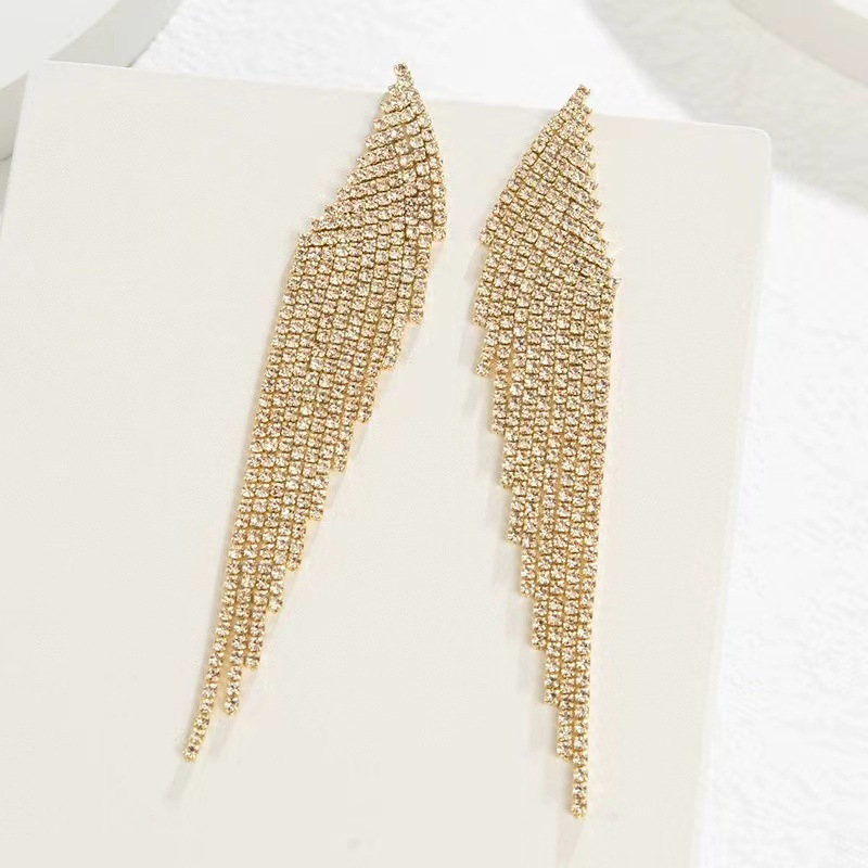 Moterys auskarai – geometrinis dizainas, strass akmenys, ilgos sparno formos karoliukai, vintažo stilius | Liudengqi