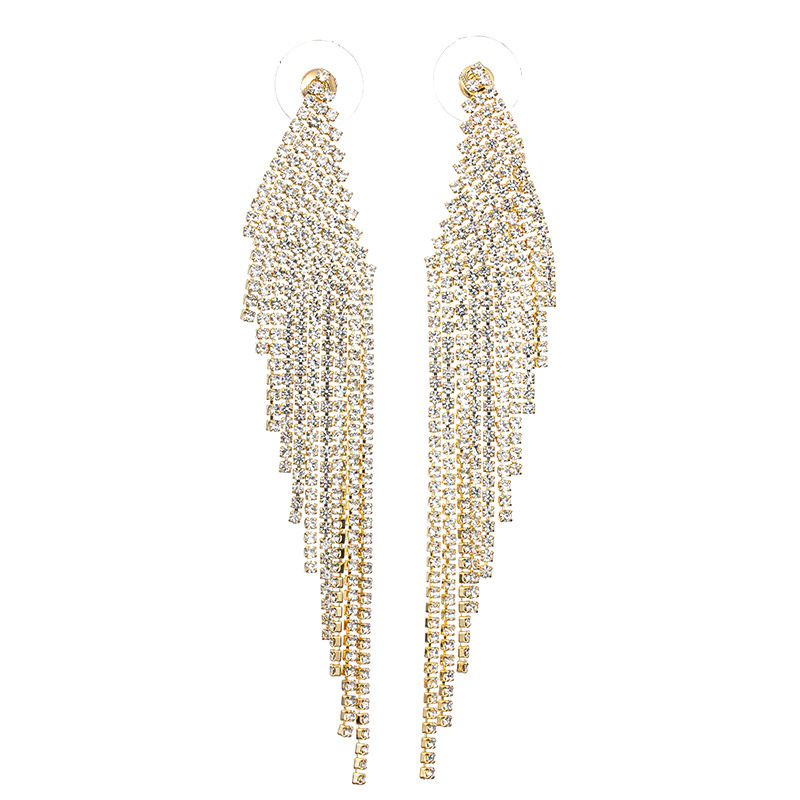 Moterys auskarai – geometrinis dizainas, strass akmenys, ilgos sparno formos karoliukai, vintažo stilius | Liudengqi