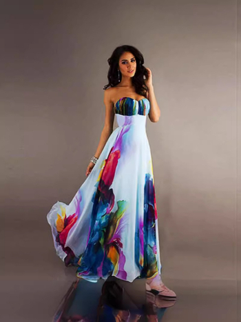 Φόρεμα από πολυεστέρα με ψηφιακό φλοράλ τύπωμα, χωρίς μανίκια, χωρίς γιακά, Α-γραμμής, μακρύ