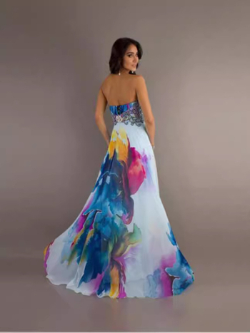 Φόρεμα από πολυεστέρα με ψηφιακό φλοράλ τύπωμα, χωρίς μανίκια, χωρίς γιακά, Α-γραμμής, μακρύ