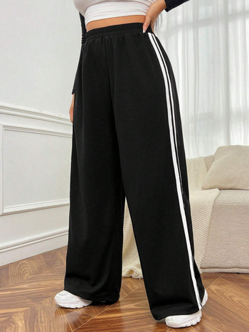 Plusz méretű női széles lábú mindennapi nadrág - elasztikus derék, pamut-poliészter keverék (pamut 30–50%, poliészter 50–70%), vékony, téli 2024