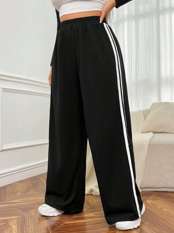 Plusz méretű női széles lábú mindennapi nadrág - elasztikus derék, pamut-poliészter keverék (pamut 30–50%, poliészter 50–70%), vékony, téli 2024