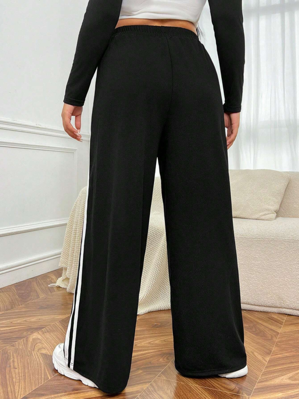 Plusz méretű női széles lábú mindennapi nadrág - elasztikus derék, pamut-poliészter keverék (pamut 30–50%, poliészter 50–70%), vékony, téli 2024