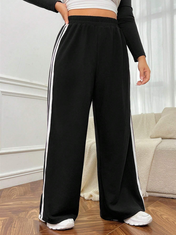 Plusz méretű női széles lábú mindennapi nadrág - elasztikus derék, pamut-poliészter keverék (pamut 30–50%, poliészter 50–70%), vékony, téli 2024