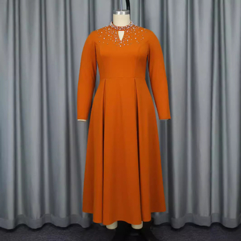 Afrička ženska haljina s dugim rukavima, stojeći ovratnik, A-linijski kroj, 95% poliester