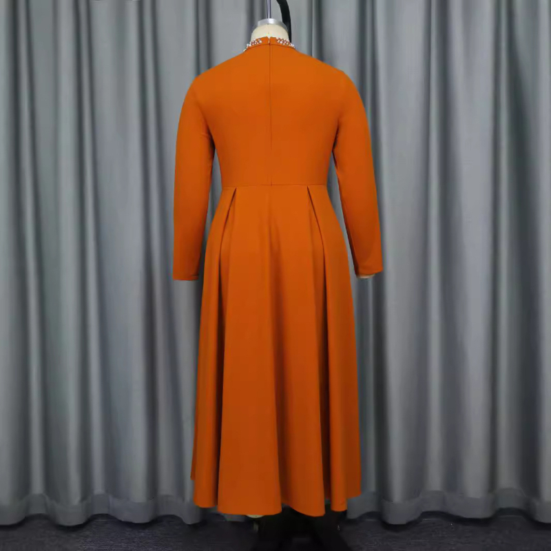 Afrička ženska haljina s dugim rukavima, stojeći ovratnik, A-linijski kroj, 95% poliester